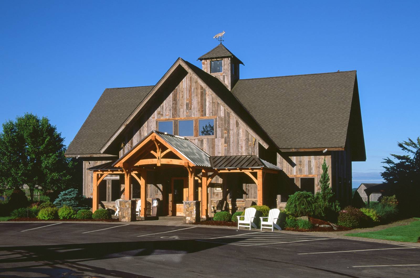 Opposite Angle of the Ellington Office with Reclaimed Barn Board Siding & Timber Frame Porch