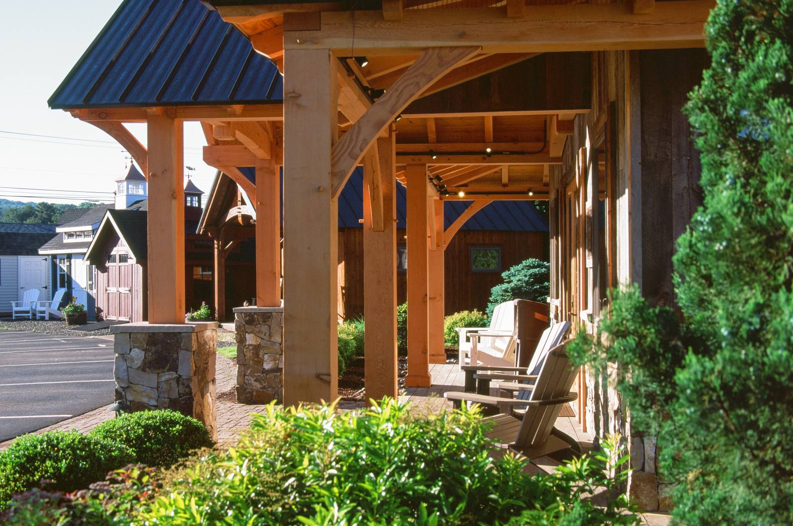 Side View of the New Timber Frame Porch on our Ellington Office