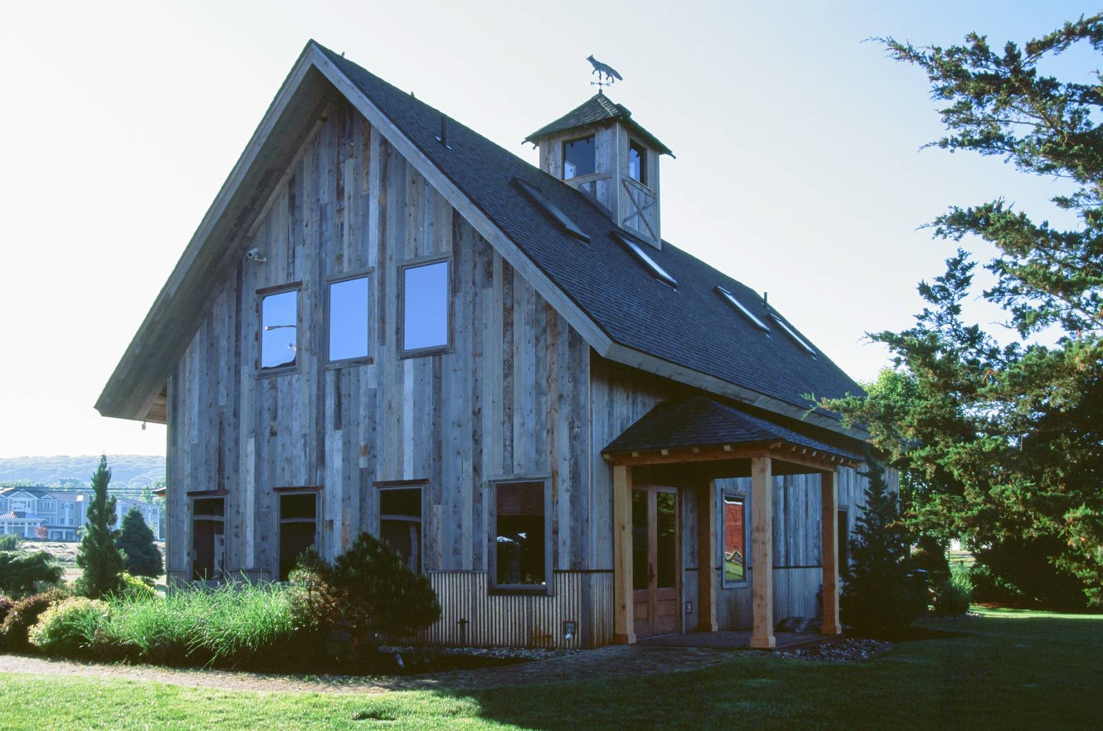 Side & Back of the Office with Reclaimed Siding & Another Timber Frame Porch