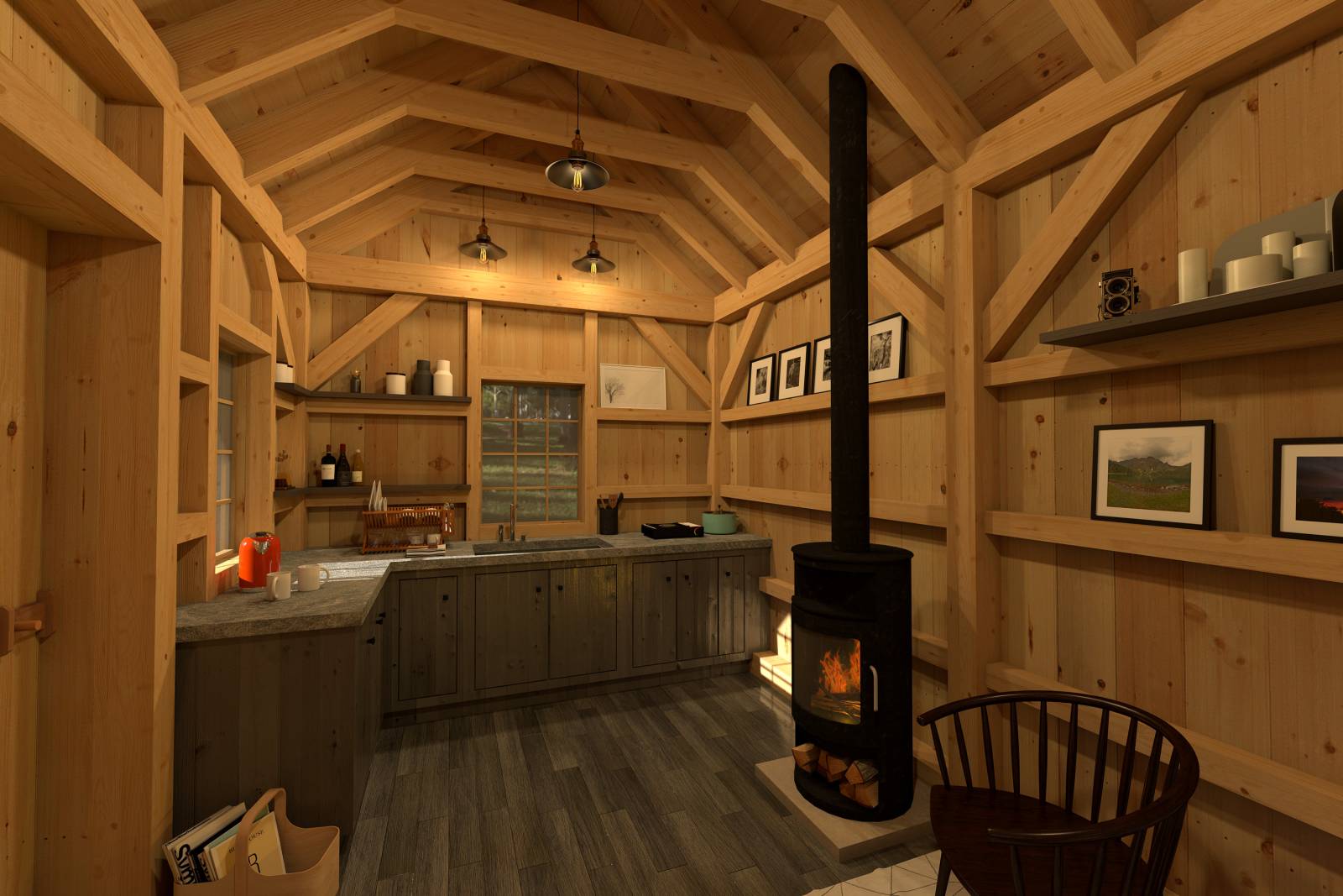 Timber Frame Trapper’s Cabin Interior