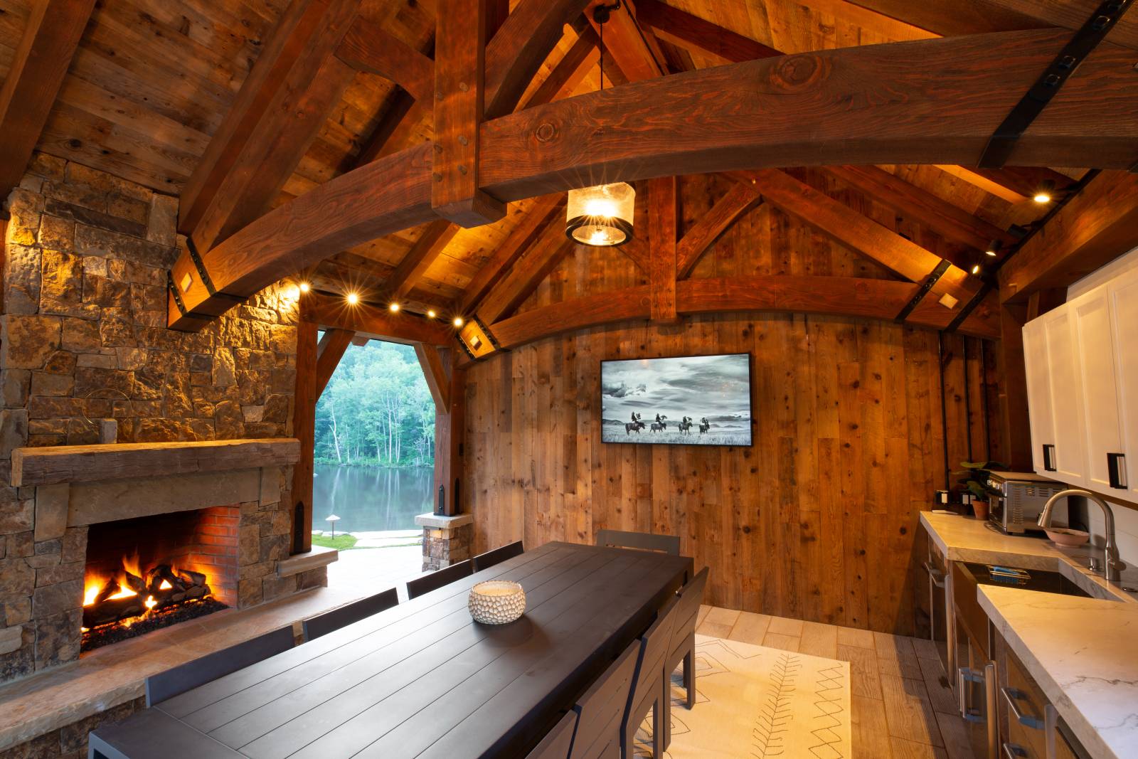 Under the Pavilion • Arched Bottom Chords • Reclaimed Barn Board