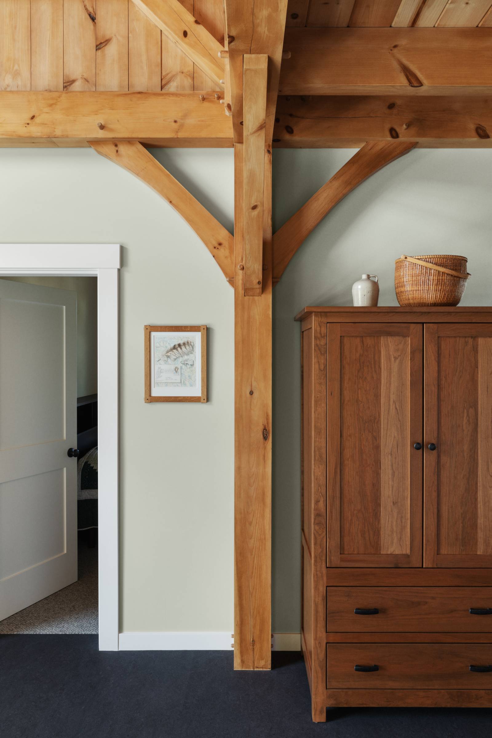 Rustic post & beam design blends well with the home