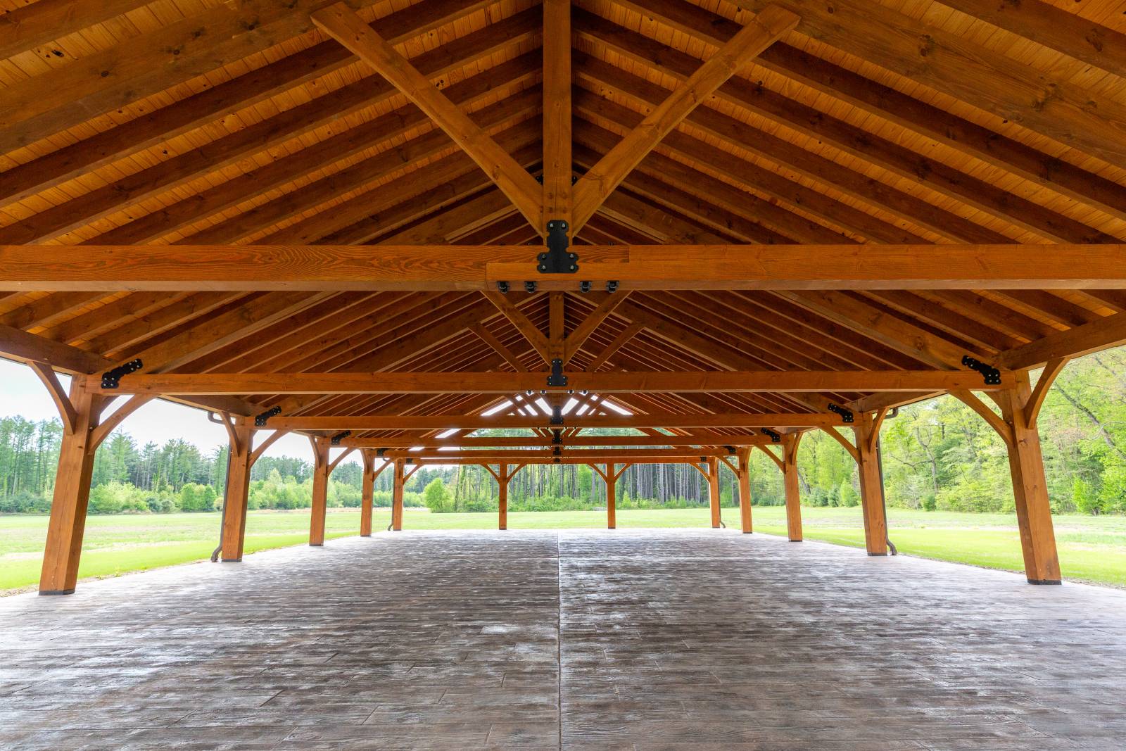 Visitors can rest & relax underneath the large post & beam pavilion
