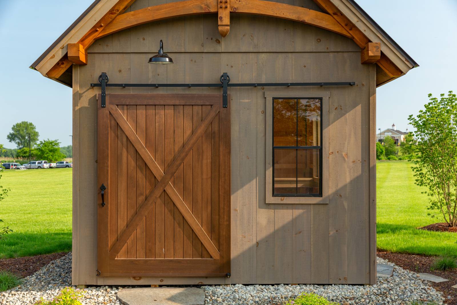 Spanish Cedar Sliding Door on 12' x 18' Gallatin Cabin