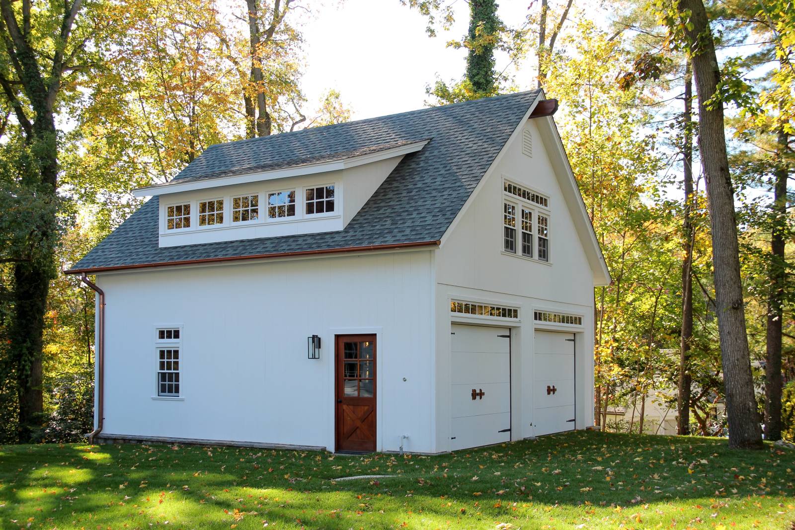 Spanish Cedar Entry Door on 26' x 28' Plymouth Carriage Barn