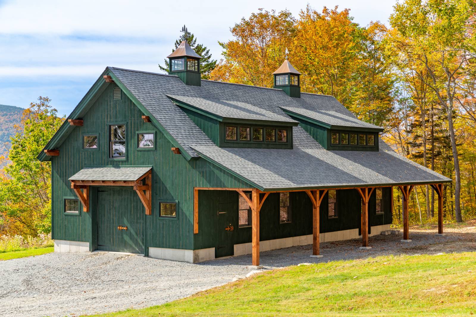 Timber Overhang Brackets on 26' x 56' Plymouth Carriage Barn
