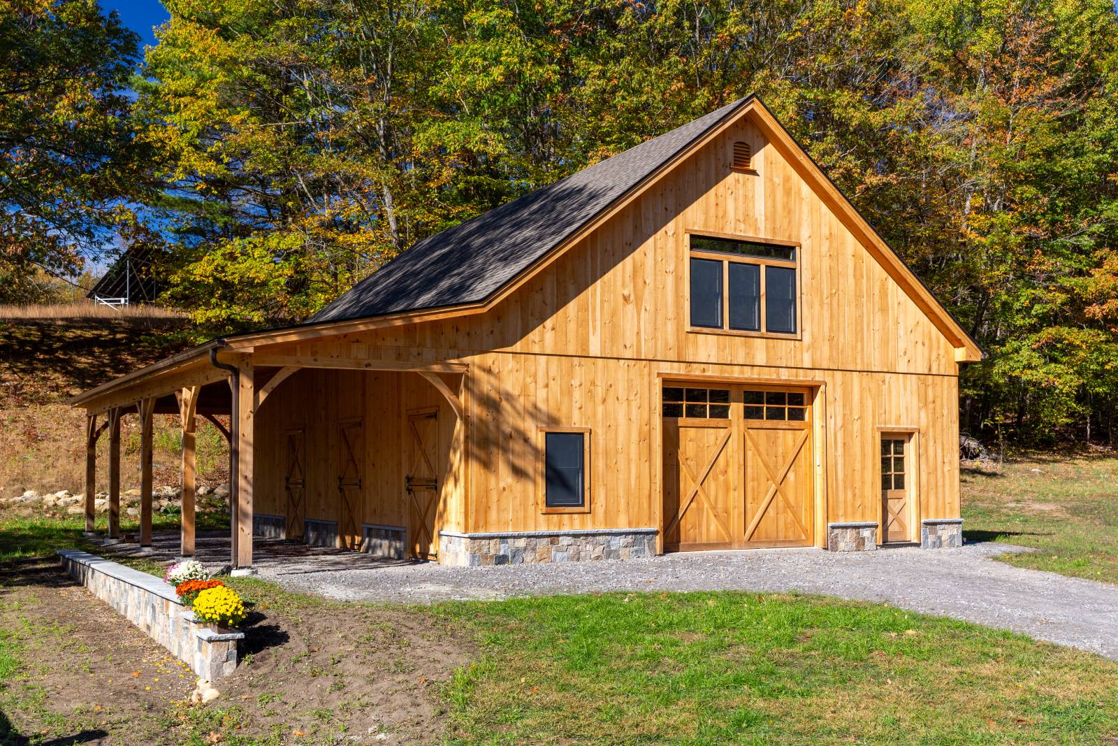 Open Lean-to with Gable Roof on 36' x 48' Belmont Saratoga Barn