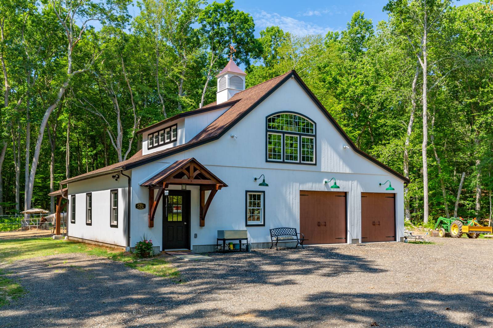 Timber Frame Entry Portico on 44' x 32' Hamilton Carriage Barn