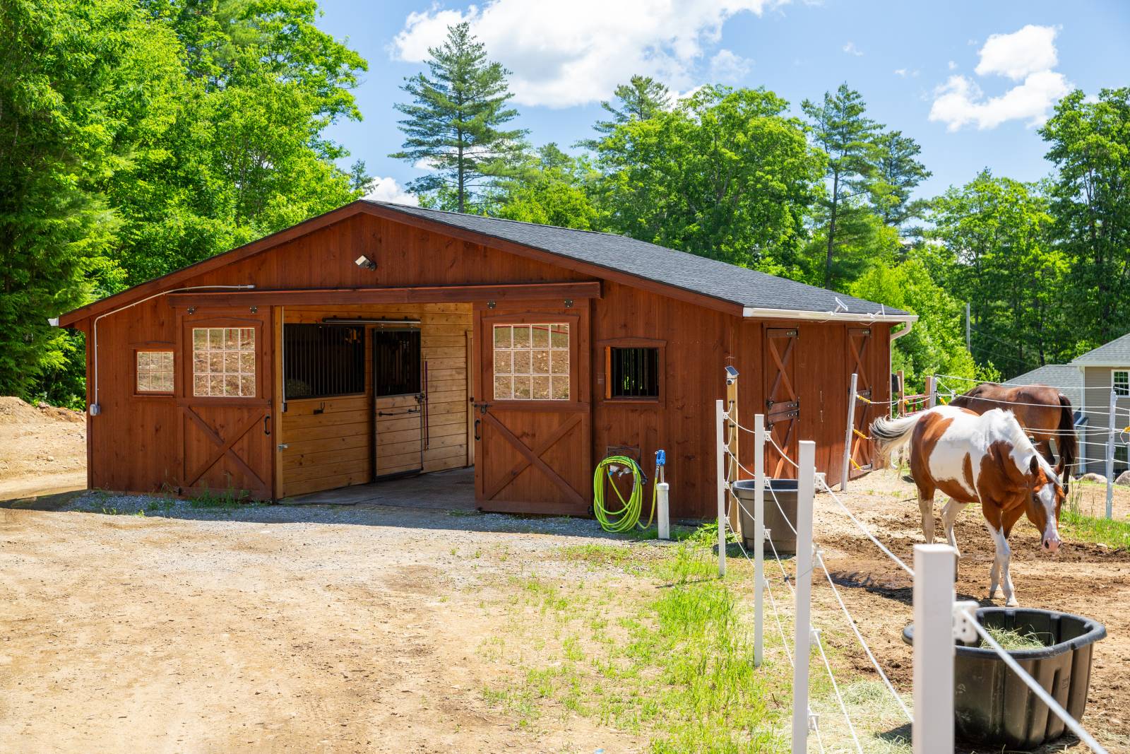 The 30' x 24' size is perfect for two stalls, a tack room, and hay storage