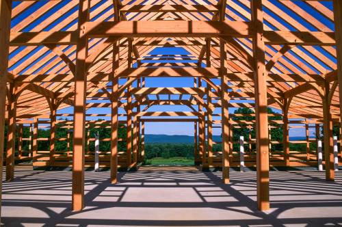 Inside the timber frame barn