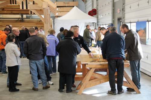 The timber frame raising station was very popular