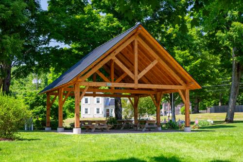 Eastern white pine timber frame stained with Chestnut Blend