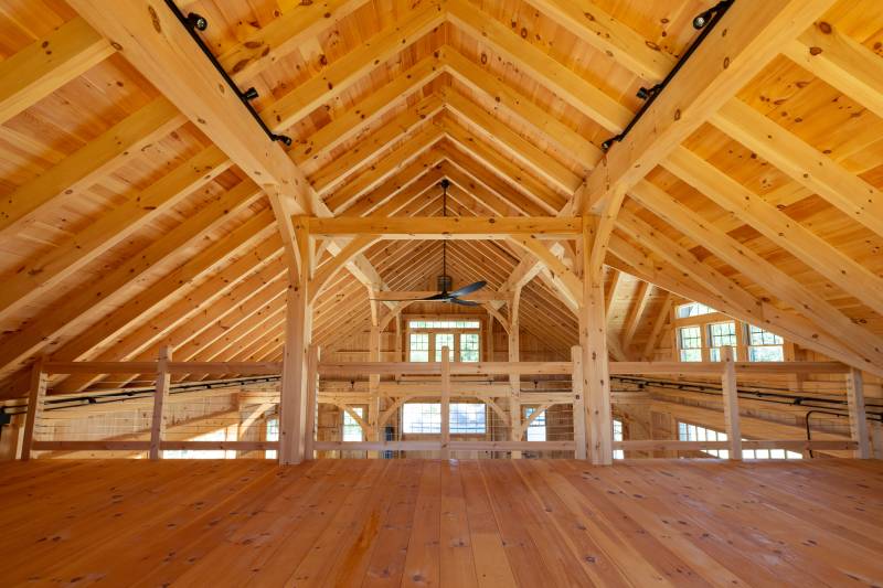 Gallery-style loft of the Saratoga Barn (notice the stainless steel cable railing)