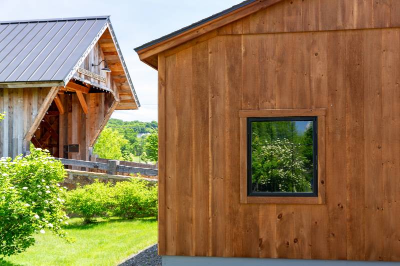 Exterior of the Lean-to • The Barn Yard Covered Bridge in the Background