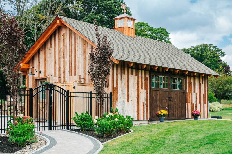 The Back of the Pool House • Reclaimed Barn Board • Sliding Barn Doors