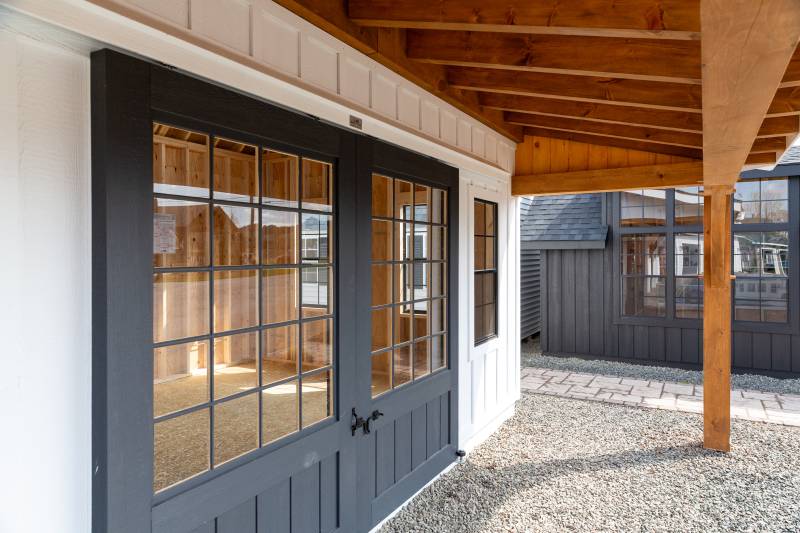 Underneath the Lean-to • 8' Split Sliding Door with 20-Lite Glass