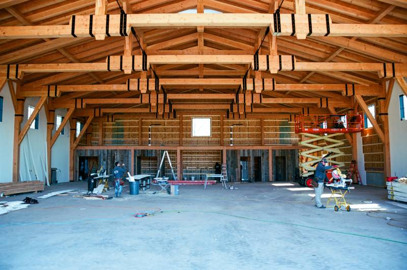 The Interior of the 76' x 105' Timber Frame Airplane Hangar