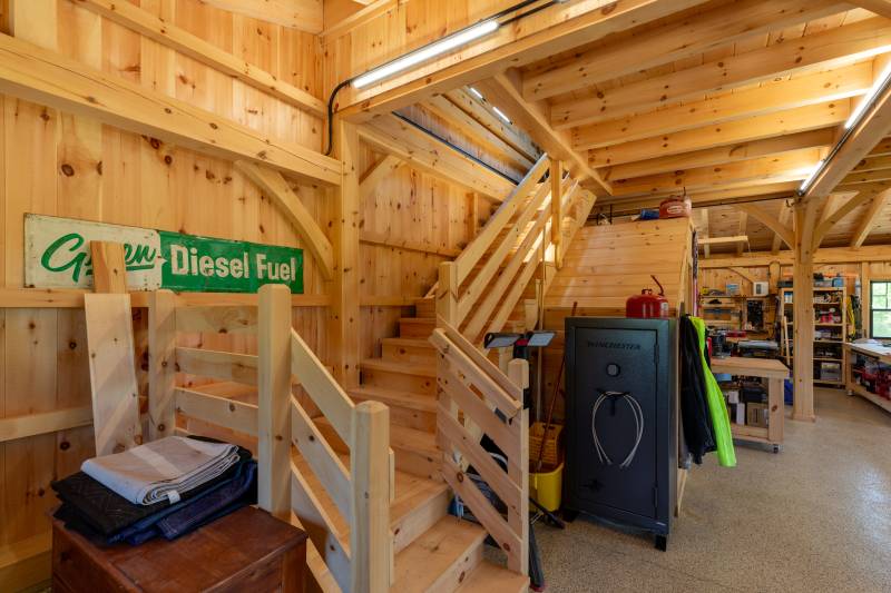 Head up the timber stairs to the second floor loft