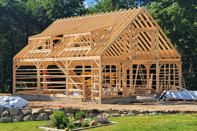 The frame of the 42' x 42' Belmont Saratoga Barn Kit