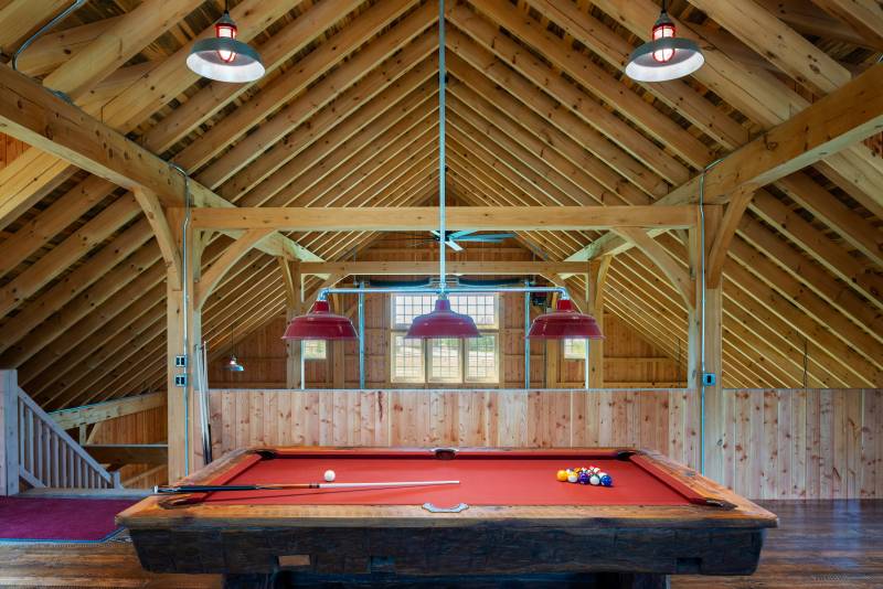 Pool table in the post & beam barn loft