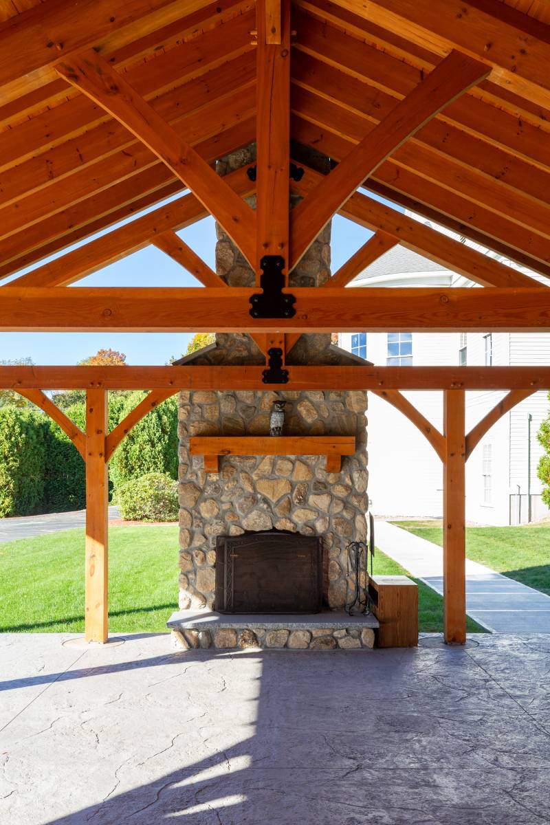 A closer look at the stone fireplace