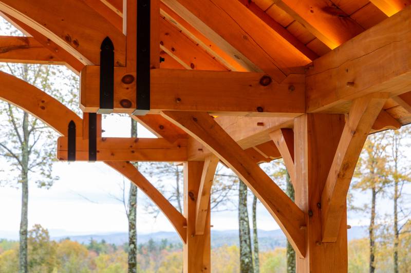 The powder coated steel strapping adds character to the timber trusses