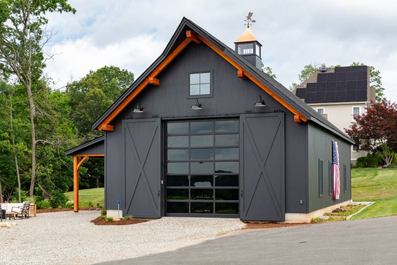 1x10 Shiplap Pine Siding, Painted Black • 48" Copper Top Cupola