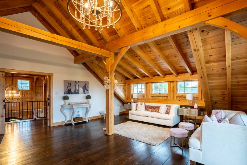 A transom dormer lets light into the bridal suite