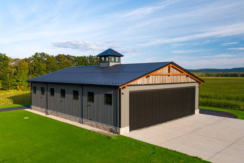 76' x 105' Custom Timber Frame Airplane Hangar Exterior