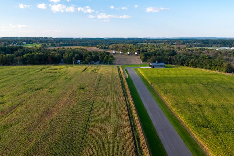 The runway leads right to the hangar