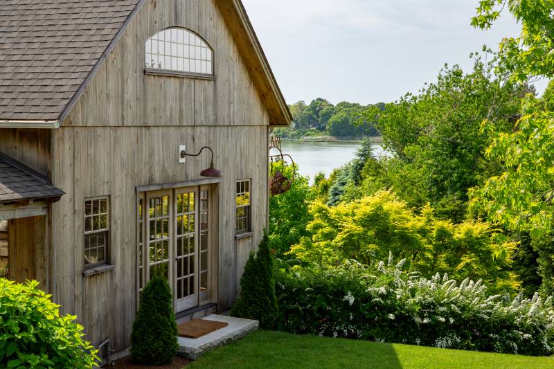A view of the water from the timber frame barn