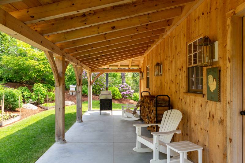 Underneath the 10' x 30' lean-to