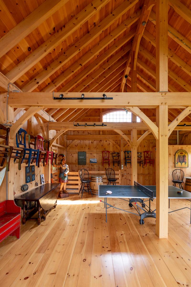 The absence of a loft creates tall cathedral ceilings inside
