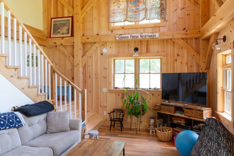 The living room • Post & beam barn home
