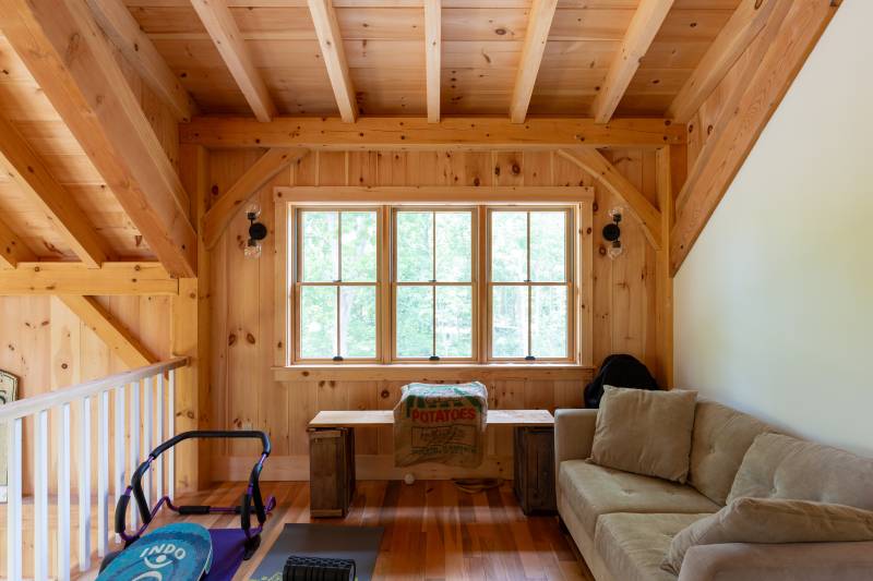 A multi-purpose area in the barn’s shed dormer