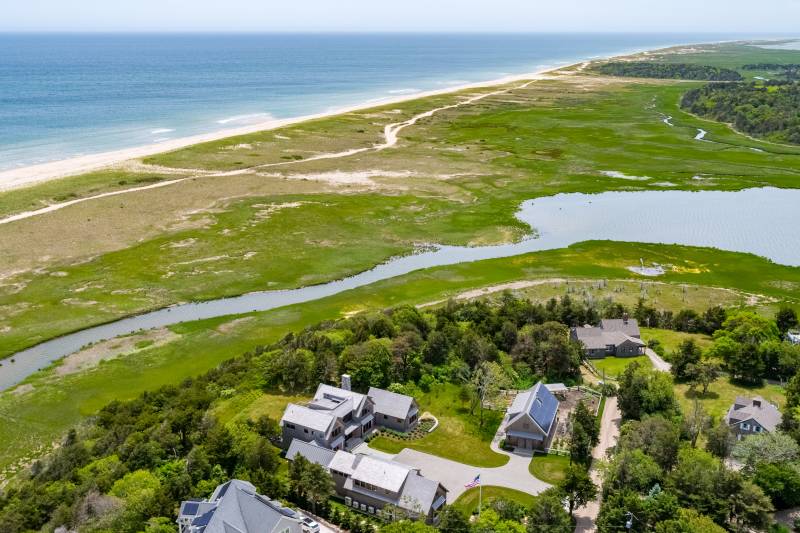 24' x 48' Plymouth Carriage Barn from the sky • Atlantic Ocean in the distance