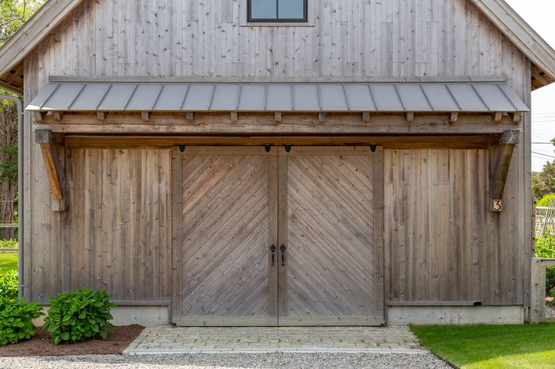 10' x 8' Cedar Split Sliding Door with Herringbone Pattern