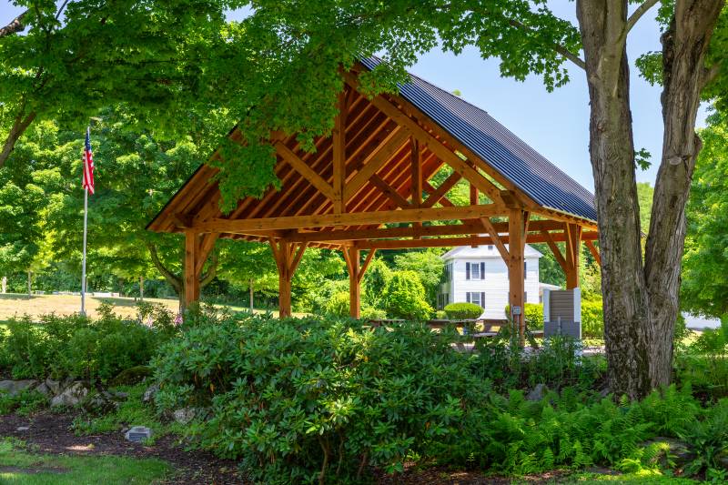Standing seam metal roof • Timber frame pavilion