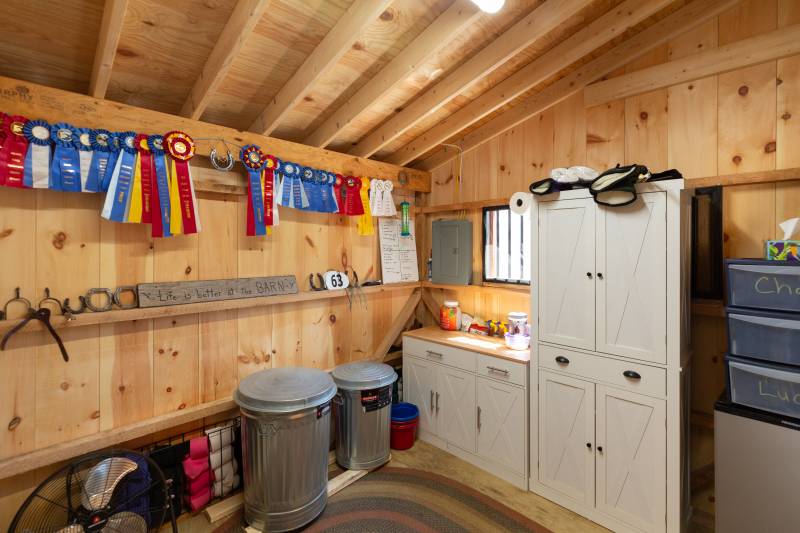 The tack room also has space for additional supplies & ribbons