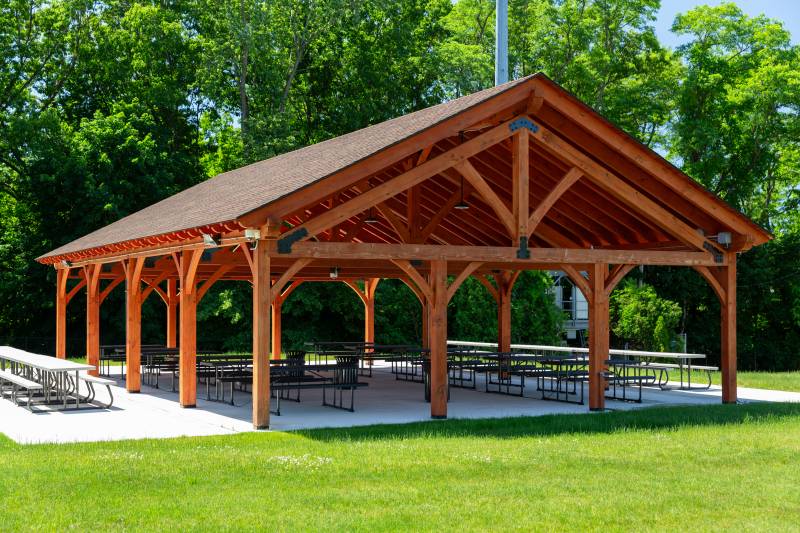 Members of the Boys & Girls Club spend time beneath this timber frame pavilion every day