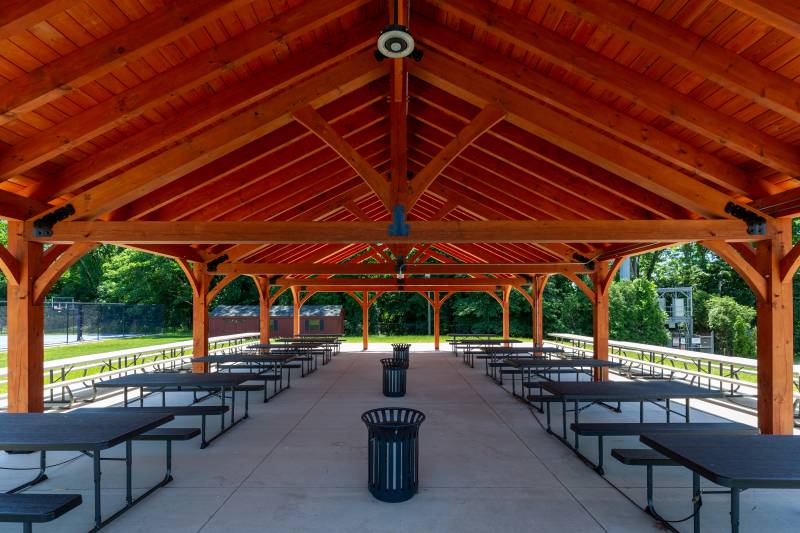 The clear span truss design eliminates the need for central posts
