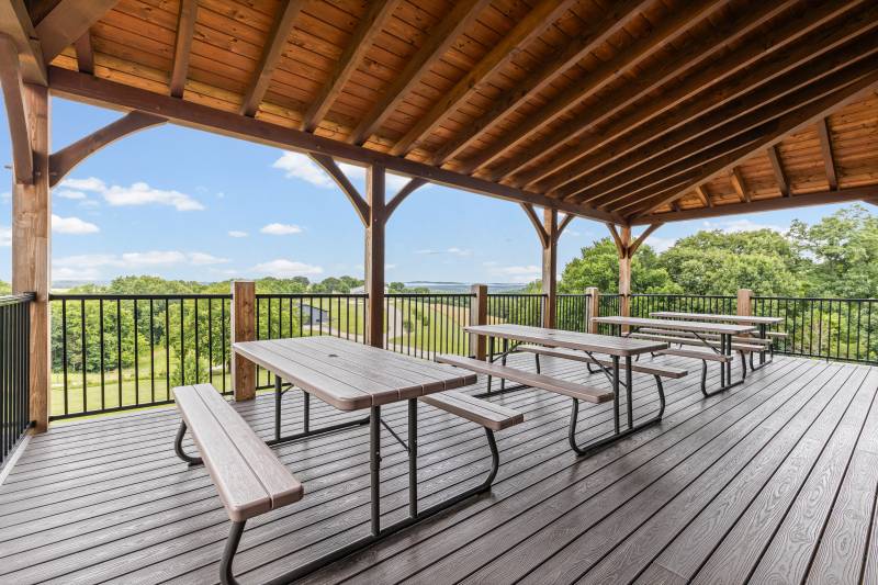 Enjoy a view of the distillery’s grounds from the timber frame deck